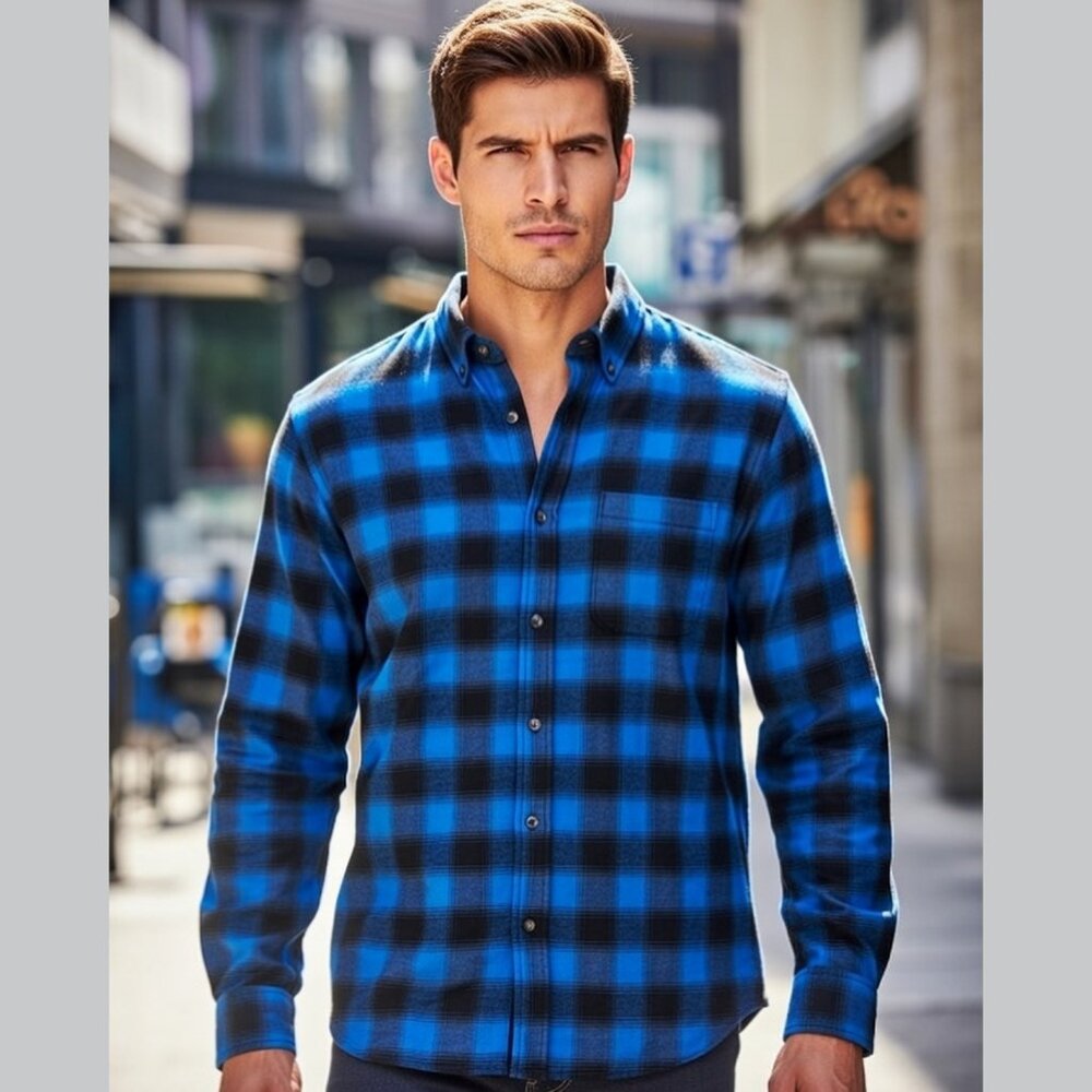 Oakley Blue Black Buffalo Plaid Button Down Flannel Shirt Men's Size Medium M - Picture 6 of 14